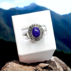 🌺Vintage Sterling, Lapis & Marcasite Ring